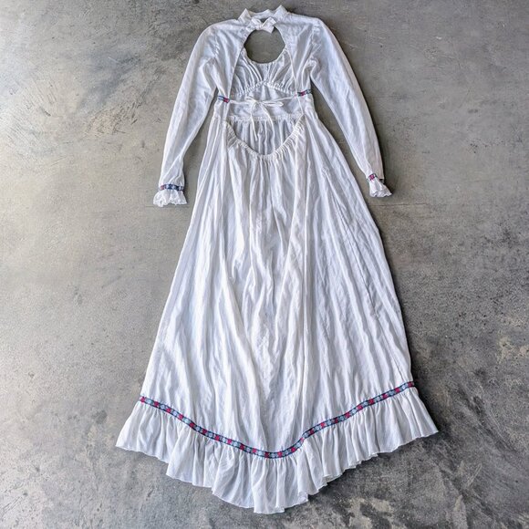 Vintage 70s Handmade Prairie Dress White Long Sleeve Ruffle Maxi Dress - Picture 11 of 11